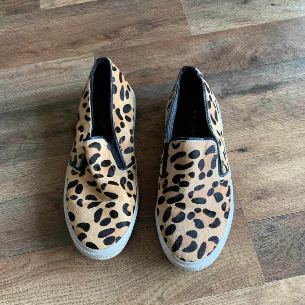 Reaction Kenneth Cole Leopard Print Calves Hair Slip-On Sneakers Sz 8 1/2 /8.5 M